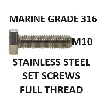 M10-10mm Diameter Hex Set Screws 316 Stainless Steel A4-70 All Lengths